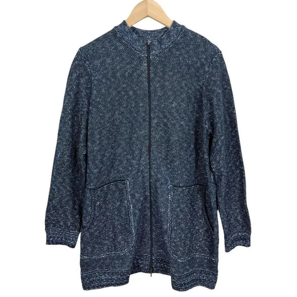 Pure Jill Double Zip Blue Knit Sweater Jacket Size Medium Cotton Blend Women’s - Picture 1 of 8
